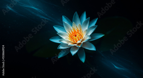 White and yellow water lily on a dark background