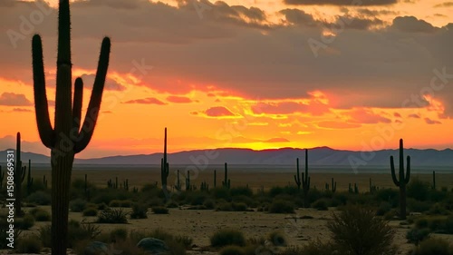 Cactus Silhouettes at Golden Desert Sunset Slow Motion