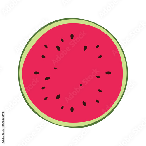 Juicy, ripe, round piece of watermelon. Watermelon icon. Vector illustration in flat style on white background.