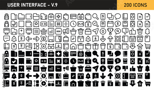 user interface 200 icon bundle set outline and glyph style