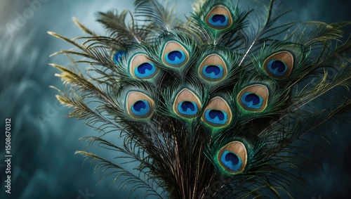 A stunning spray of peacock feathers forms a unique decoration. photo