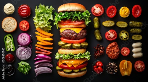 Wallpaper Mural Top Down Composition of a Burger Assembly with Fresh Ingredients Torontodigital.ca