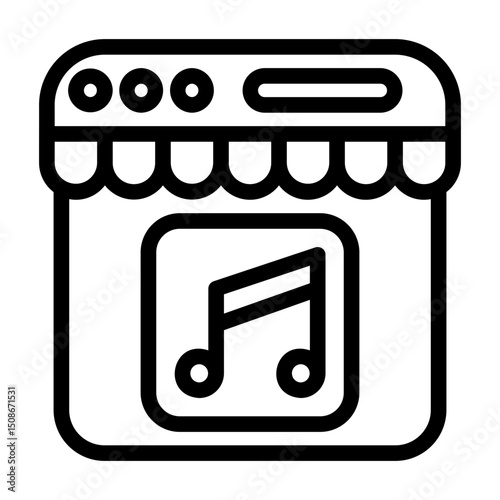 a collection of icons containing musical equipment, music stores, and musical activities