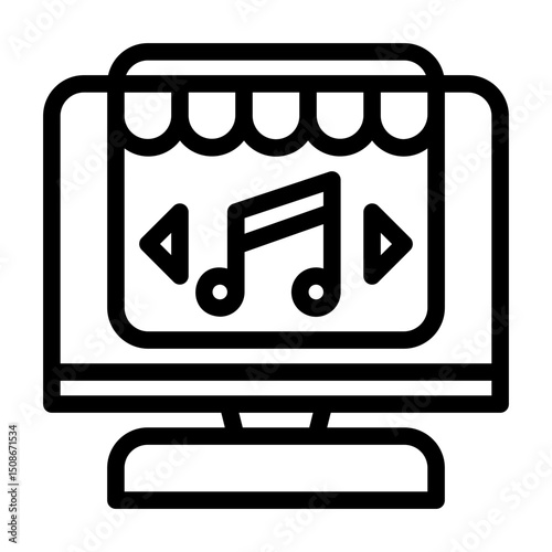a collection of icons containing musical equipment, music stores, and musical activities