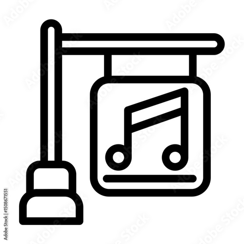 a collection of icons containing musical equipment, music stores, and musical activities