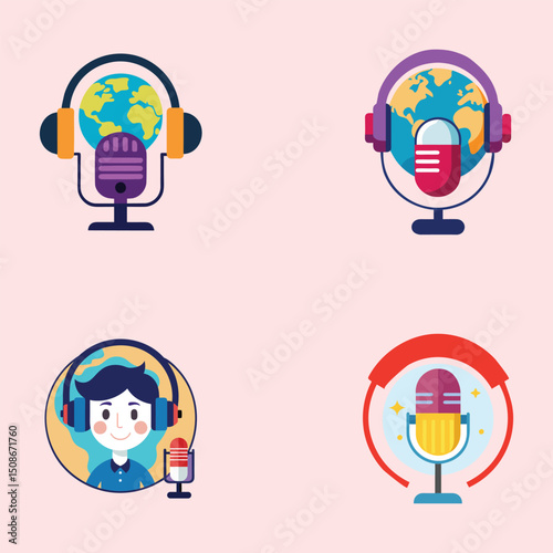 Podcasting Essentials Headphones and Microphones Illustration.