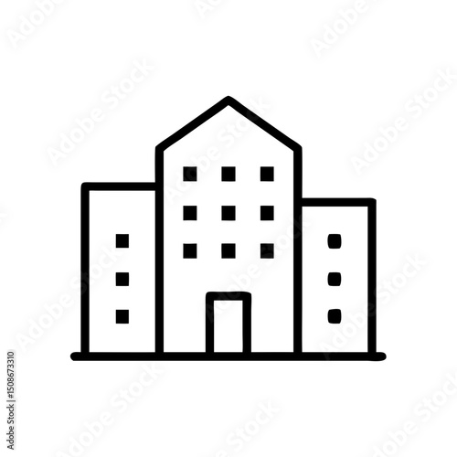 Simple linear vector icon of an apartment building structure, real estate investment 
