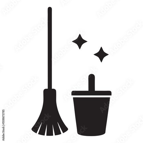 Standing Broom Silhouette Vector, Standing Broom Silhouette Vector Illustration