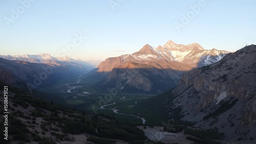 Mountains at Dawn Over Valley Scenic Landscape