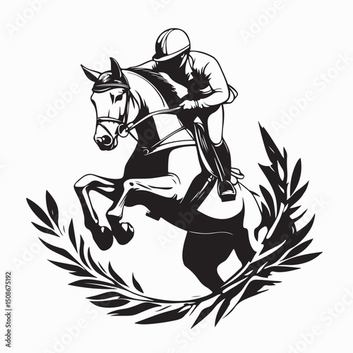 Jockey and horse jumping vector illustration perfect for horse training logo design.