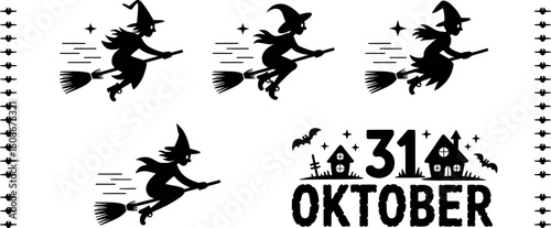 Witches flying on broomsticks halloween 31 october