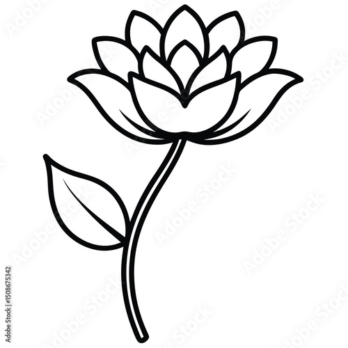 Simple Flower Icon with Stem Design Featuring Botanical Illustration in Black Red Green Blue Yellow Cyan and Magenta Color Palette