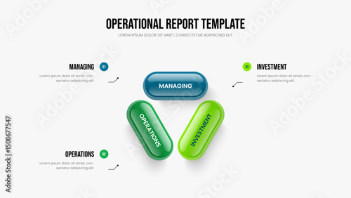 Consulting Strategy Three Element Infographic Frame Design. Advertising Overview 3 Step Diagram Presentation Layout. Enterprise Performance Slide Template Vector Illustration.