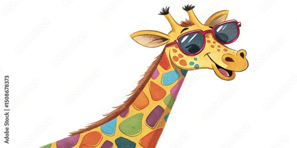Obraz premium Cool Giraffe with Sunglasses, colorful ,Cartoon