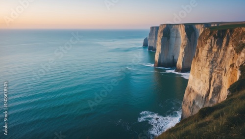 amazing seascape high cliff calm sea daylight photo