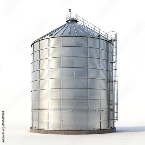 Silver Grain Silo with Ladder, Industrial , Storage