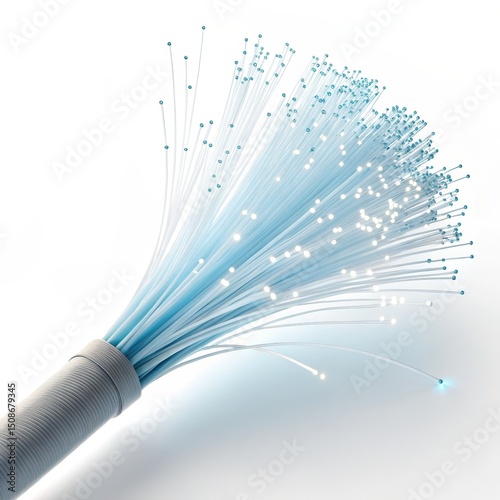 Fiber Optic Cable with Glowing Tips on White Background, Technology, Data transfer