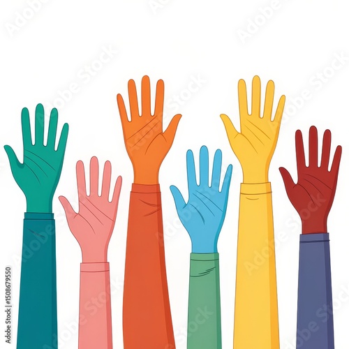 Raised Hands in Diverse Colors Unity and Support, diversity, community