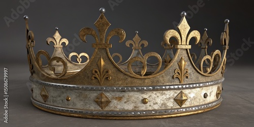 Ornate Gold Crown with Fleur-de-Lis, Royal, Jewelry