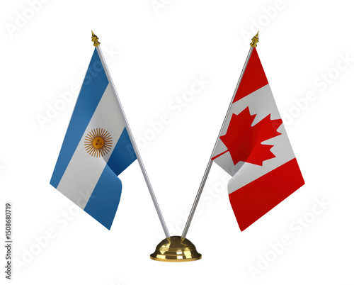 Table flag of Argentina and Canada isolated on white background