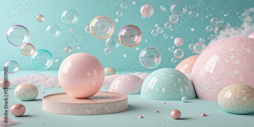 Pastel Sphere Dreamscape Bubbles, Platforms and Orbs, Abstract, Surrealism