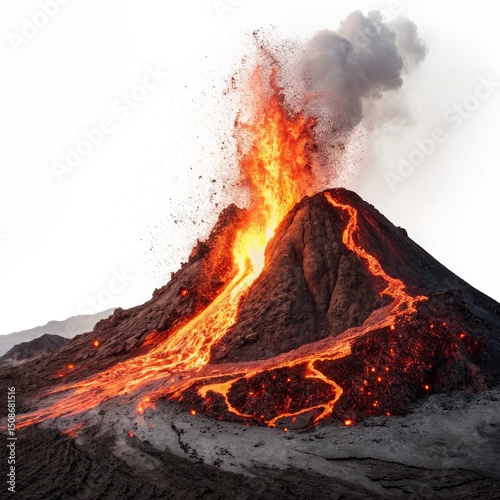 Volcano Eruption Lava Flow and Ash Plume, Natural Disaster , Geology