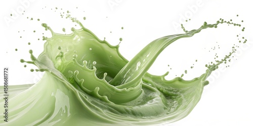 Kiwi Green Liquid Splash on White, Abstract , Fluid-Motion