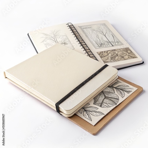 Notebooks Still Life with Sketch Art, sketchbook ,drawing