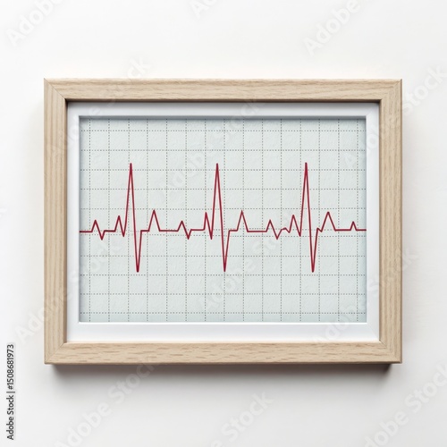 Framed ECG Heartbeat Art Red EKG Line on Graph Paper, Medicine , Artwork