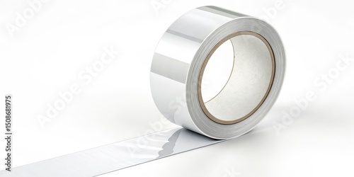 Shiny Silver Tape Roll on White Background, Packing , Adhesive