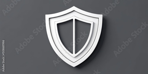 Minimalist White Shield on Gray Background - Security Concept, protection , defense