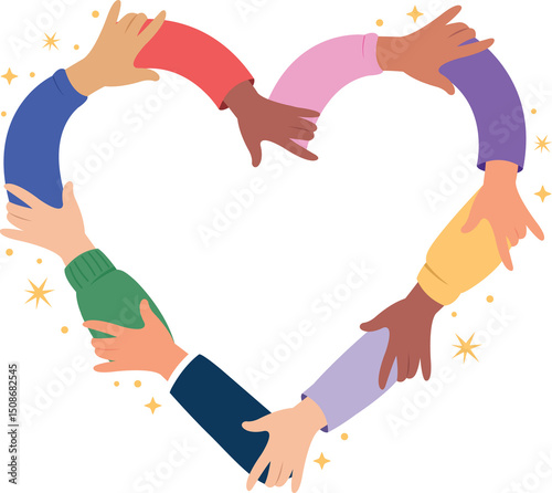 Hands holding hands with heart shape, heart in hands, Community and support or helping social concept.