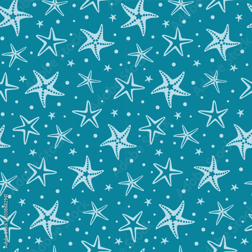 Seamless Nautical Pattern With Starfish On Light Blue Background