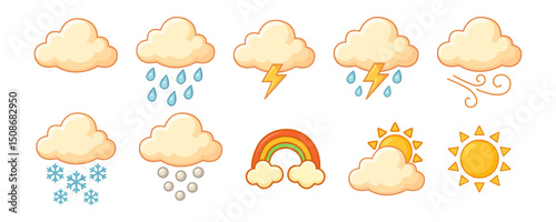 Cartoon Weather Icons Set for Forecasts