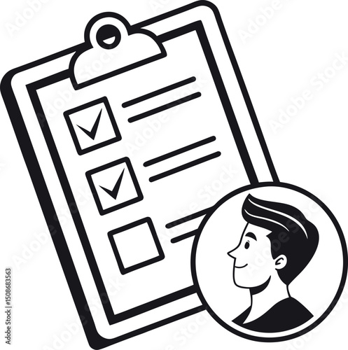 Outline icon for human resources tasks—resume evaluation and candidate selection in a professional thin line style.