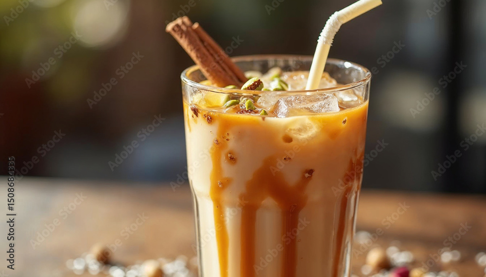 creamy sahlab drink with pistachios and cinnamon creamy sahlab drink with pistachios and cinnamon