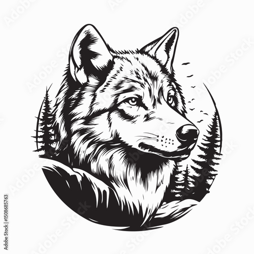 A Majestic Wolf Standing On Forest Background image vector.