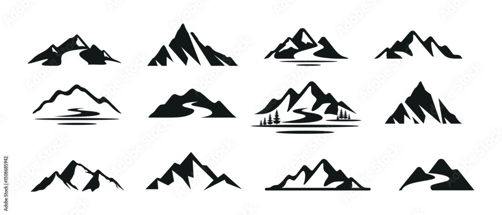 Fototapeta premium mountain silhouette icon set vector logo design 