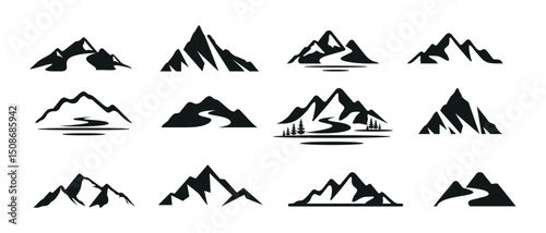 mountain silhouette icon set vector logo design	