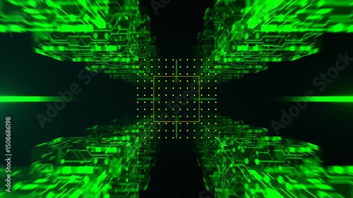 Yellow and Green Fantastic Neon Cyber ​​Techno-Frame Background VJ Loop in 4K