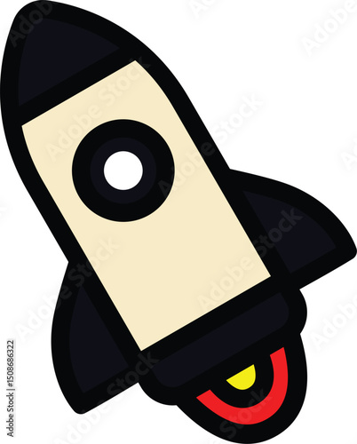 Colorful Rocket Icon with Simple Design and Flame Trail