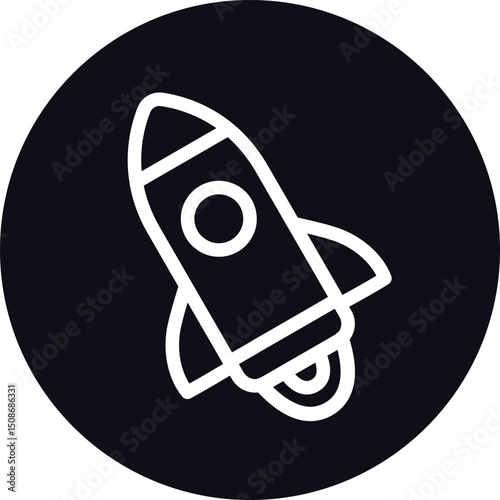 White Line Rocket Icon on Dark Circle Background