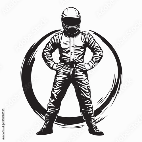 Man in Black Jacket and Black Helmet Standing Image vector isolated on white background