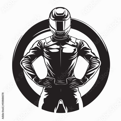 Man in Black Jacket and Black Helmet Standing Image vector isolated on white background
