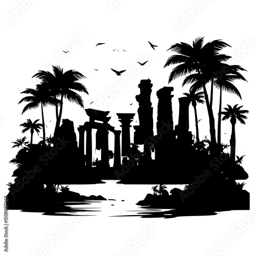 Ancient ruins in jungle landscape