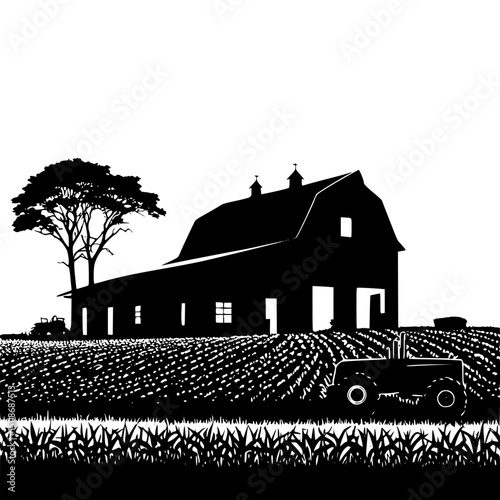 farm house silhouette vector