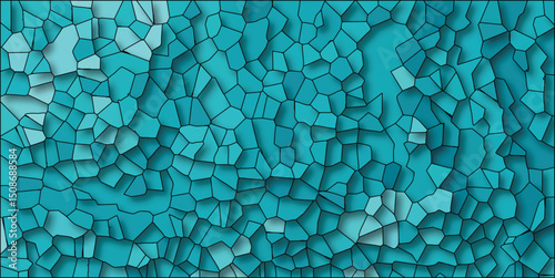 Abstract blue stained glass patterned background with variations in shade and shadow forming a decorative texture