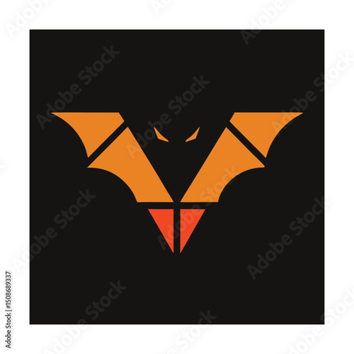 Simple halloween bat icon design featuring orange and black geometric illustration