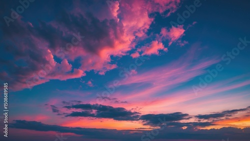 Twilight sky background with colorful sky and clouds, vivid sky, beautiful scene, and empty copy space for text. photo