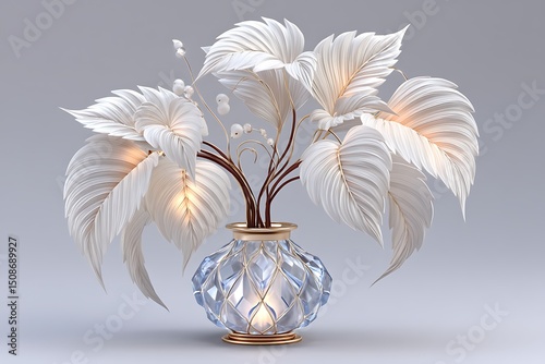 Floral sculptural centerpiece with ornamental swirled leaves and vintage vase design high resolution photo